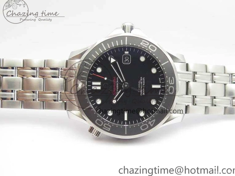 0816 Flexible Seamaster 300M SS OMF 1:1 Best Edition Black Dial Matt Black Ceramic Bezel On SS Bracelet A 8147